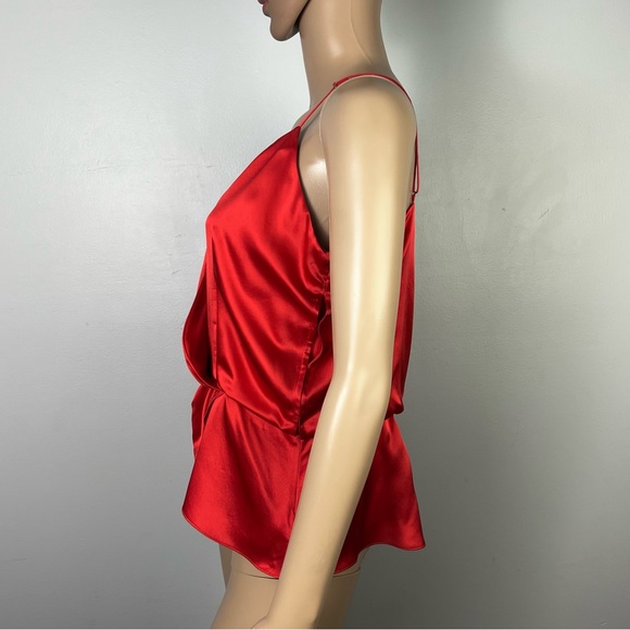 NEW CINQ A SEPT RED DRAPED SILK TOP - Picture 4 of 8